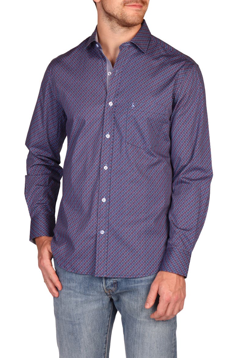 Classic Fit Stretch Cotton Button-Down Shirt, Alternate, color, BLUE MULTI