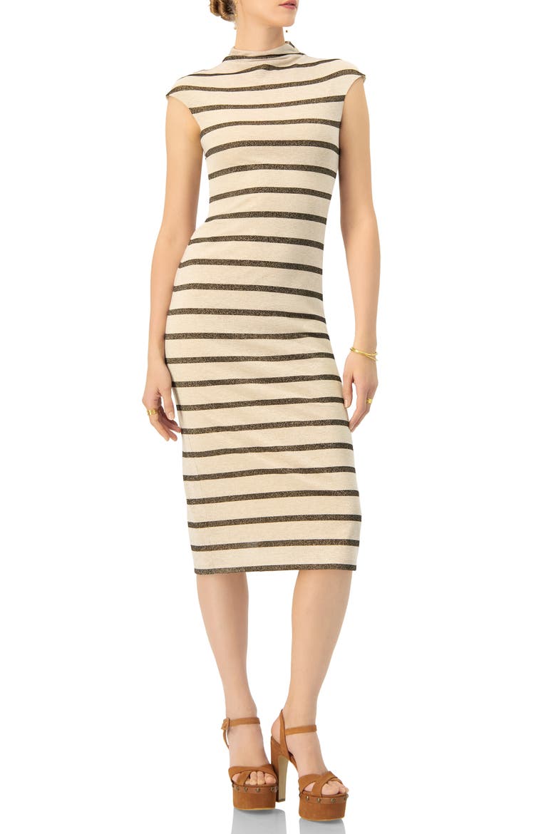 Striped Jersey Midi Dress, Main, color, Sand