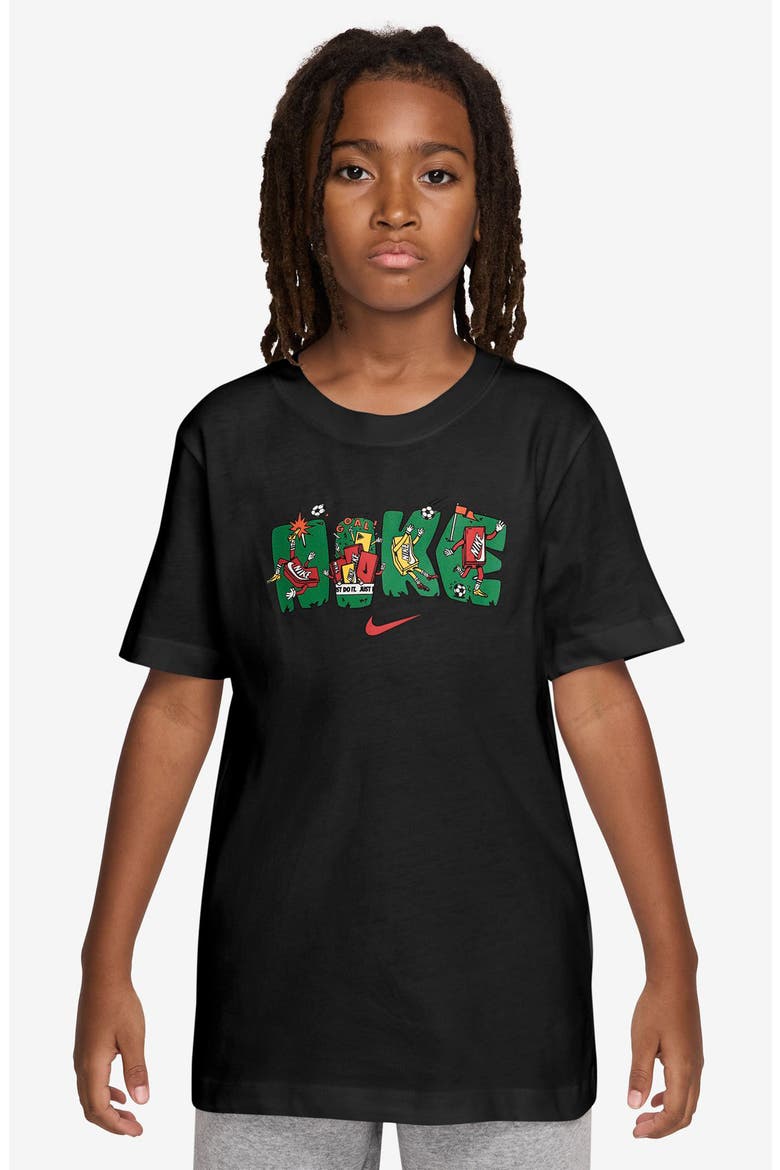 Kids' Sportswear Soccer Boxy Cotton Graphic T-Shirt, Main, color, BLACK