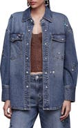 Avec Les Filles Oversize Jewel Embellished Denim Snap-Up Shirt