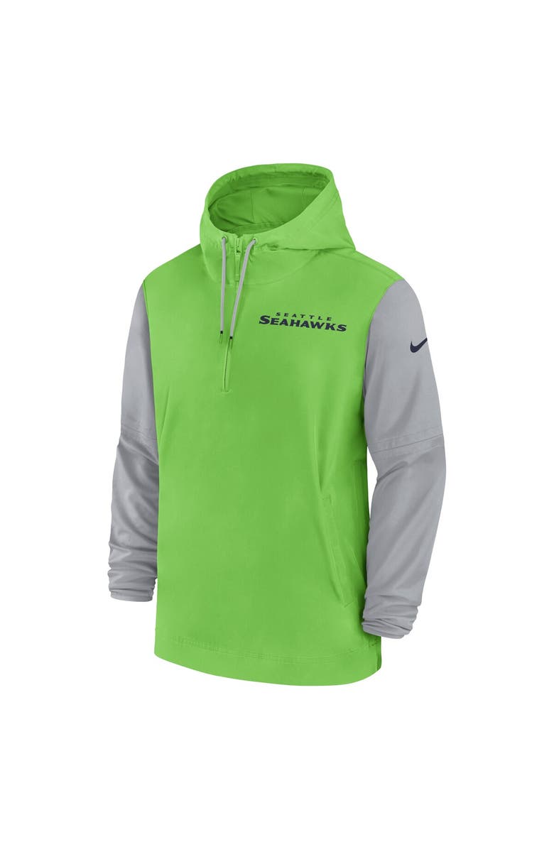Nike Men's Nike Neon Green/Gray Seattle Seahawks 2024/25 Sideline Pre-Game Player 1/2-Zip Hoodie Jacket, Alternate, color, Neon Green
