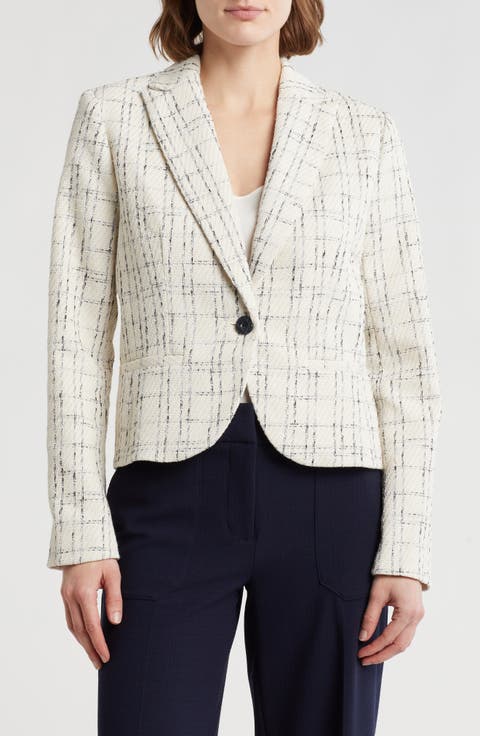 Single Button Bouclé Blazer Jacket