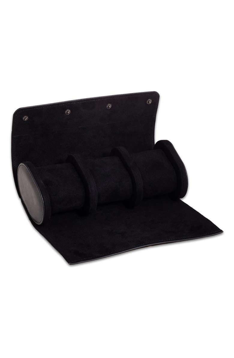 Bey-Berk Milani Three-Watch Leather Travel Roll, Alternate, color, Black