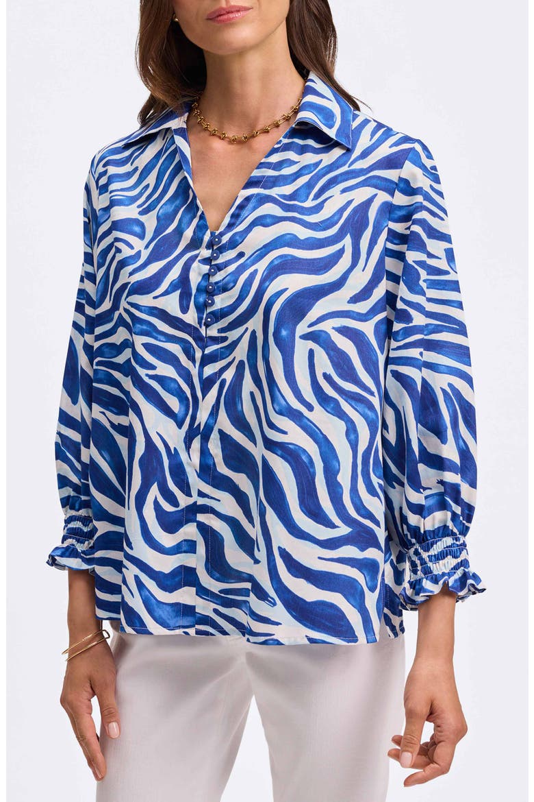 Alexis Print Cotton Popover Top, Main, color, BLUE/ WHITE