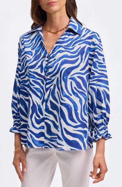 Alexis Print Cotton Popover Top