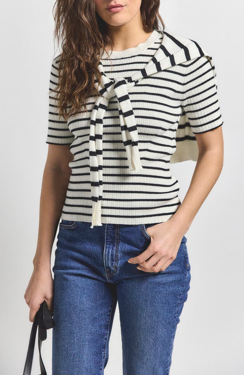 Derek Lam 10 Crosby Twain Strip Cotton & Cashmere Shrug & Sweater Set, Main, color,