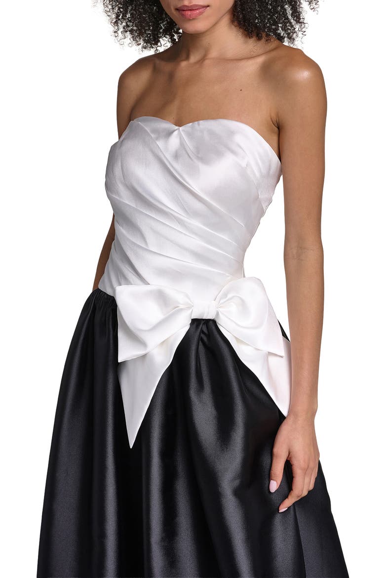 Paris Graphic Strapless Satin Gown, Alternate, color, SOFT WHITE BLACK