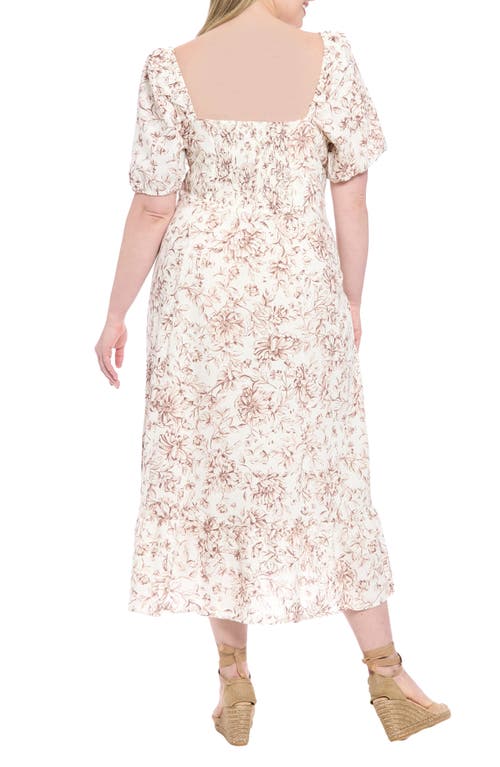 London Times Floral Puff Sleeve Maxi Dress In Neutral