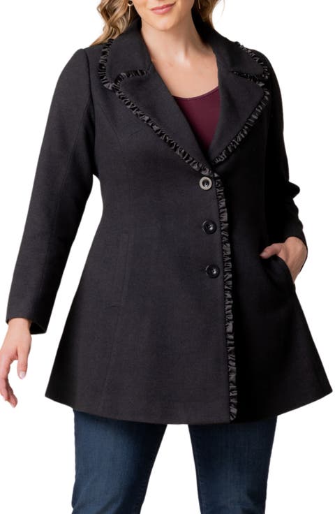 Juliette Satin Trim Princess Seam Coat (Plus)