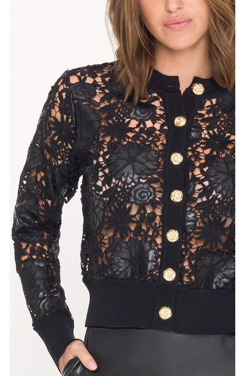 Generation Love Erin Vegan Leather Lace Cardigan, Alternate, color, Black, Floral
