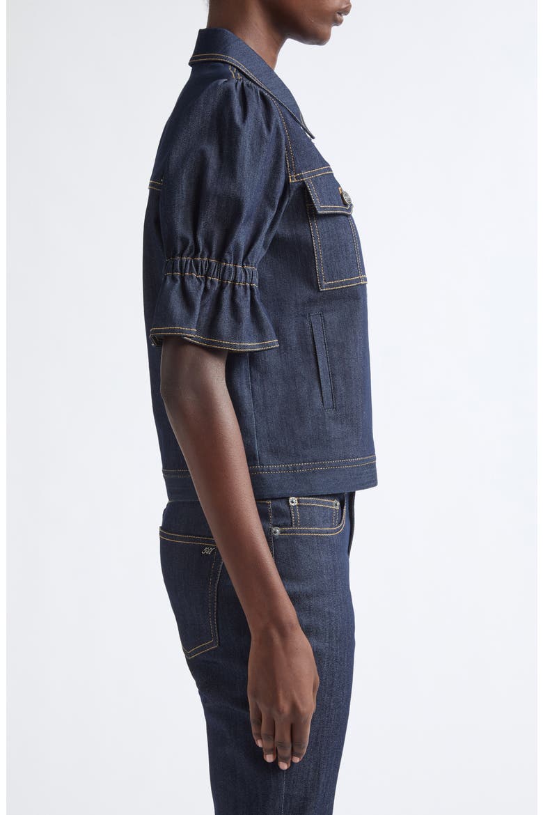 Holly Puff Shoulder Denim Jacket, Alternate, color, INDIGO