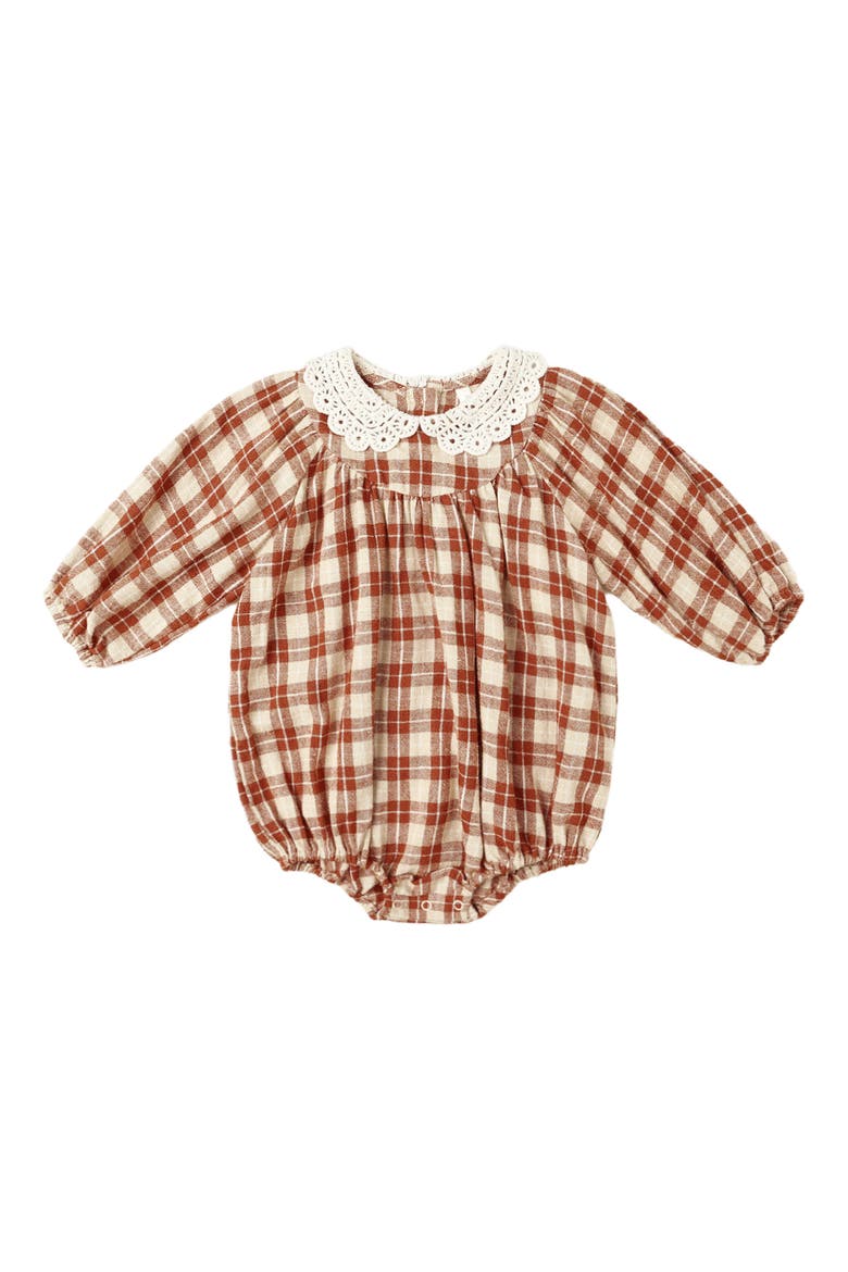 Heidi Plaid Linen Blend Bubble Romper, Main, color, RED