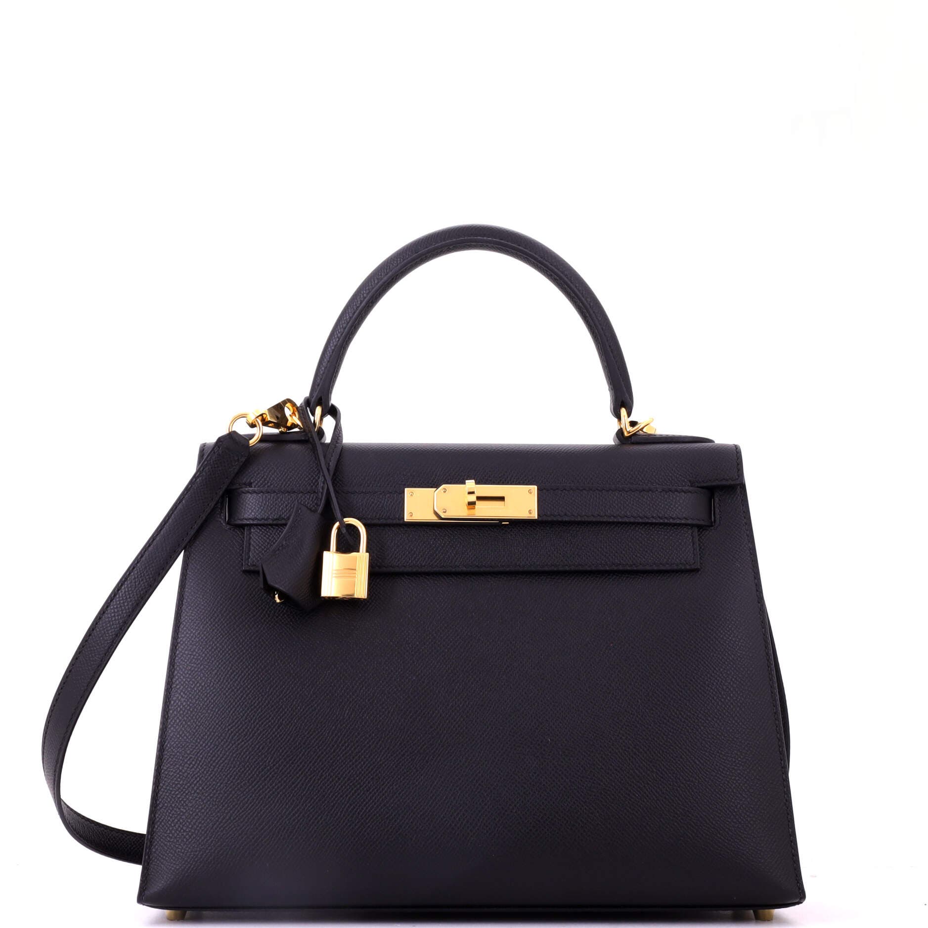 Pre-Owned Hermes Kelly Handbag Black Epsom with Gold Hardware 28, Main, color, Noir