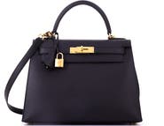 Pre-Owned Hermes Kelly Handbag Black Epsom with Gold Hardware 28