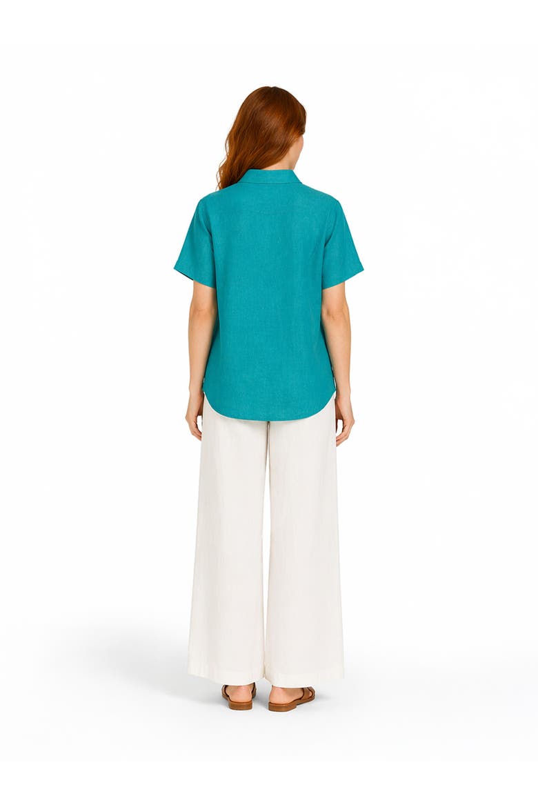 Short Sleeve Linen Blend Shirt, Alternate, color, Sea Green