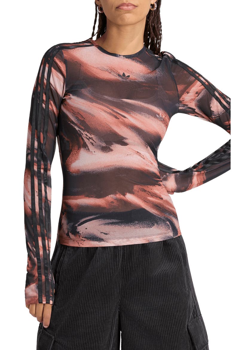 AOP Long Sleeve Mesh T-Shirt, Main, color, VERMILLON