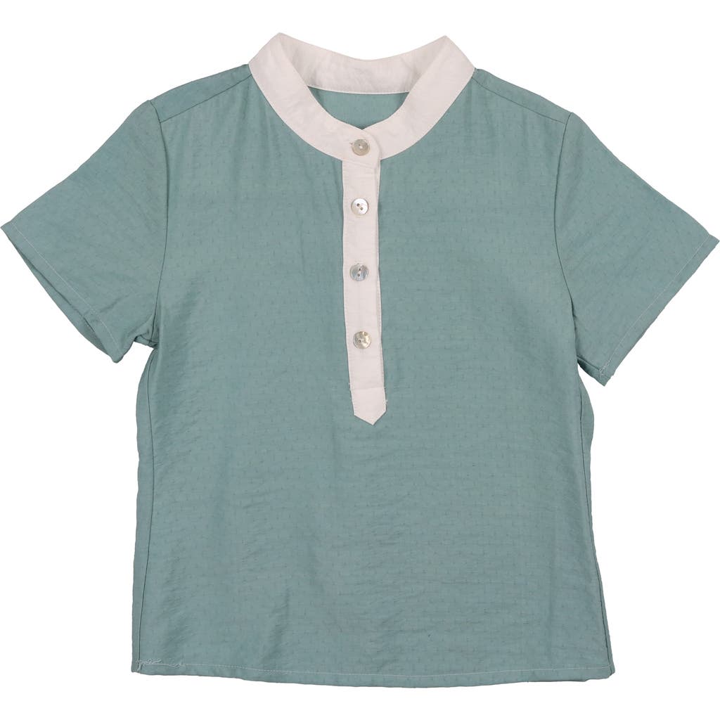 Maniere Manière Dotted Mock Neck Henley In Green