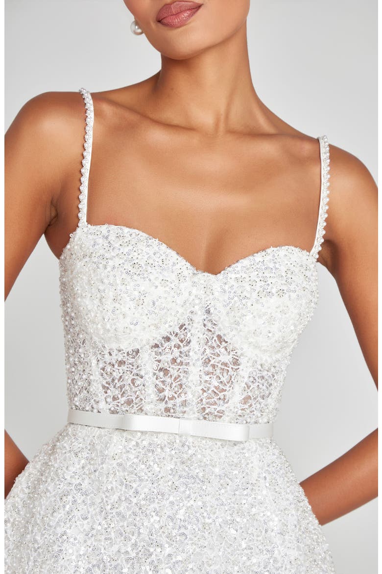 Alice Embellished Belted Cocktail Minidress, Alternate, color, WHITE