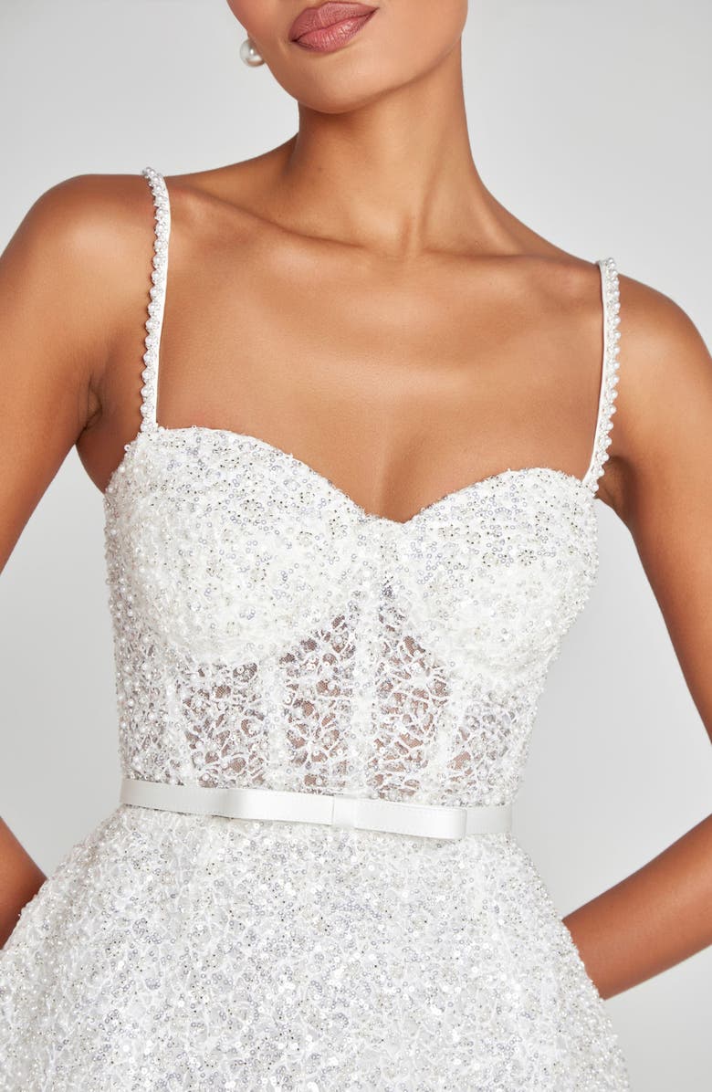 NADINE MERABI Alice Embellished Belted Cocktail Minidress, Alternate, color, White