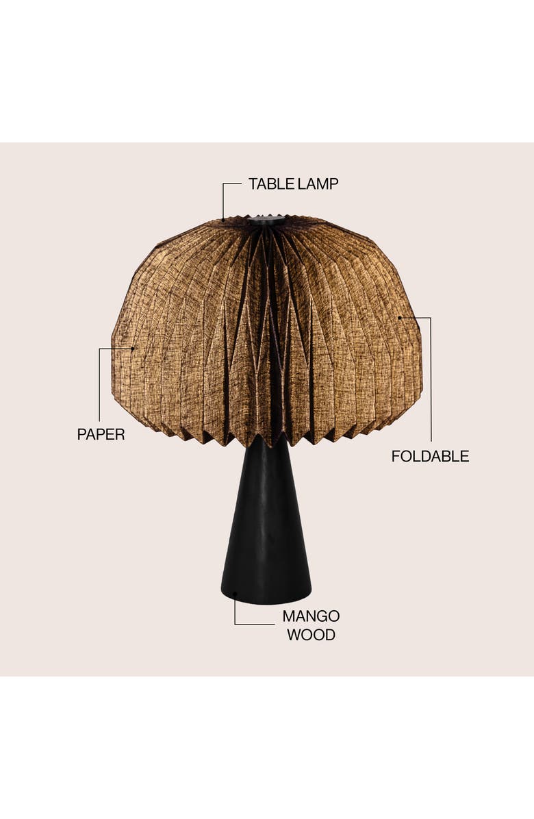 JONATHAN Y Sylvie 16" Modern Minimalist Paper Pleated Shade Mushroom Accent LED Table Lamp, Alternate, color, Black