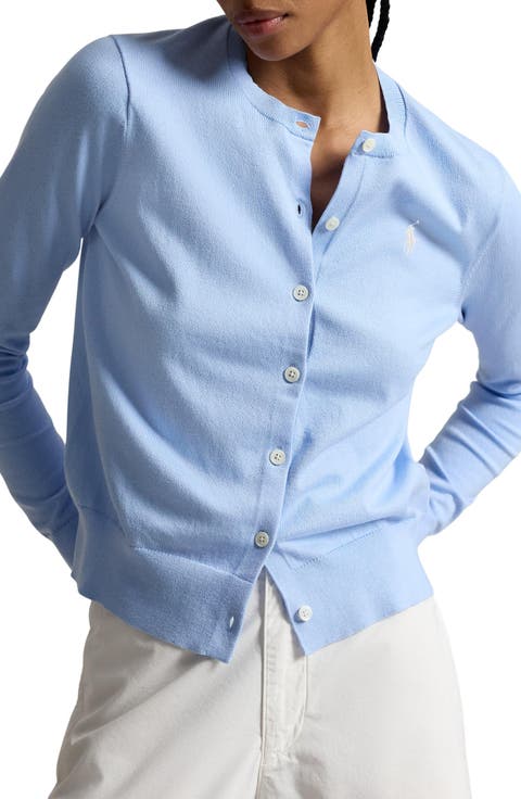 Cotton Blend Crewneck Cardigan