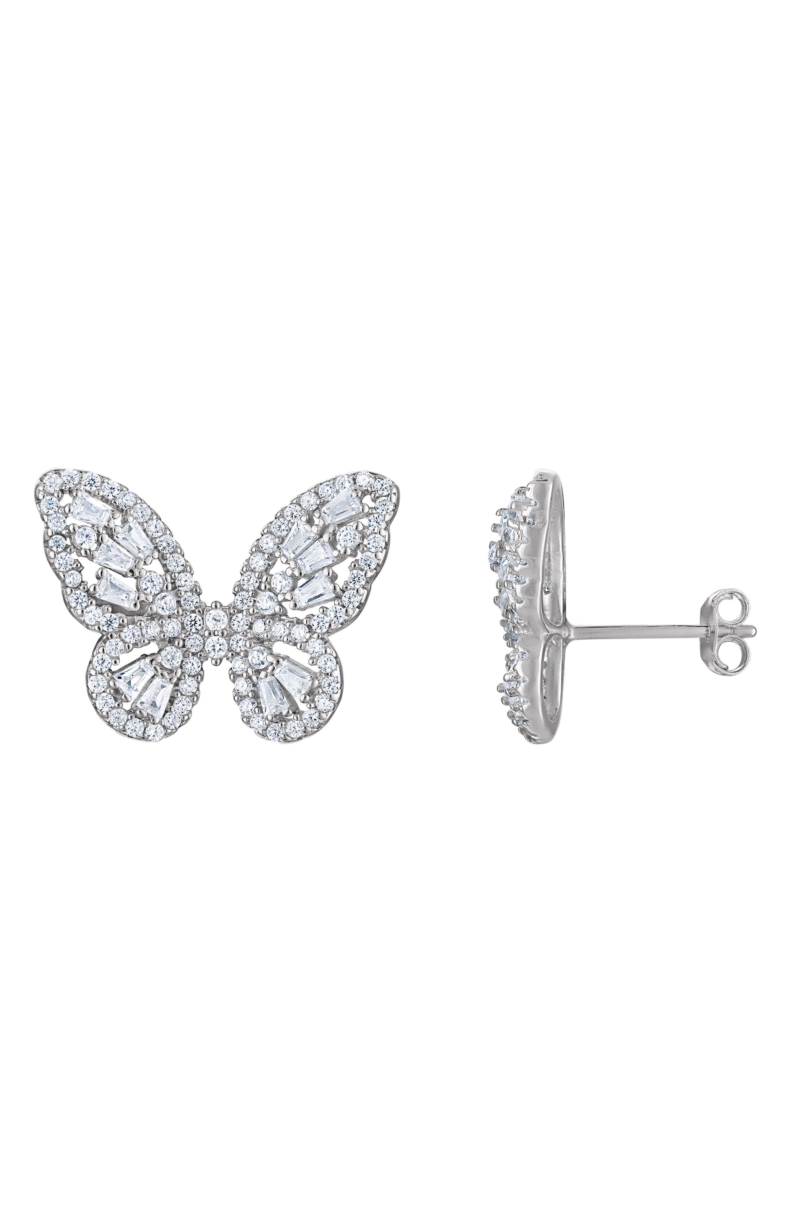 FZN Sterling Silver & Cubic Zirconia Butterfly Stud Earrings
