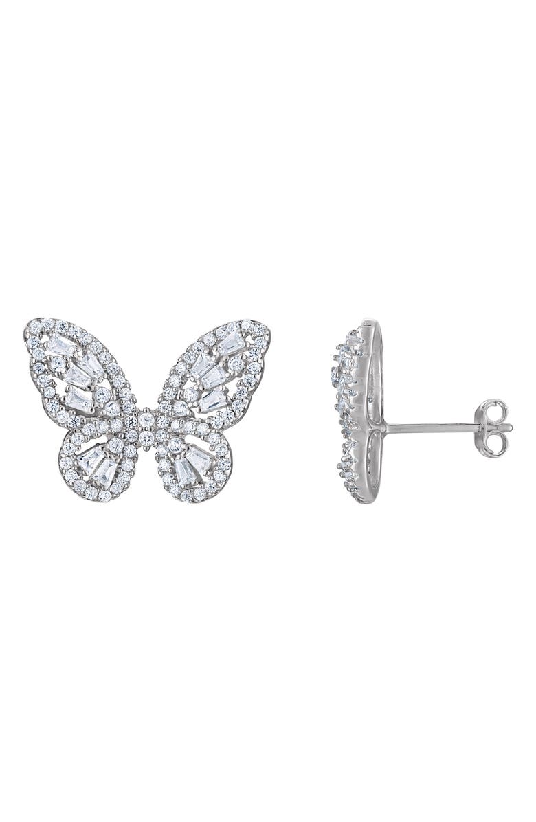FZN Cubic Zirconia Butterfly Stud Earrings, Main, color, White