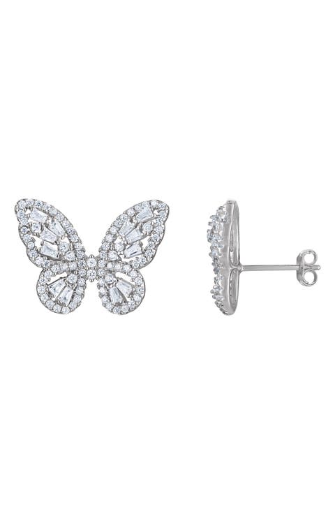 Cubic Zirconia Butterfly Stud Earrings