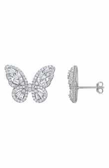 FZN Sterling Silver & Cubic Zirconia Butterfly Stud Earrings