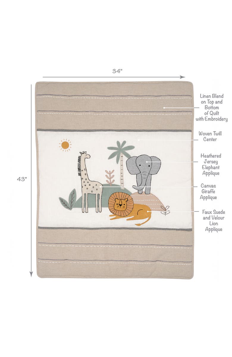 Lambs & Ivy Jungle Adventure Linen/Cotton 3-Piece Nursery Baby Crib Bedding Set, Alternate, color, Cream