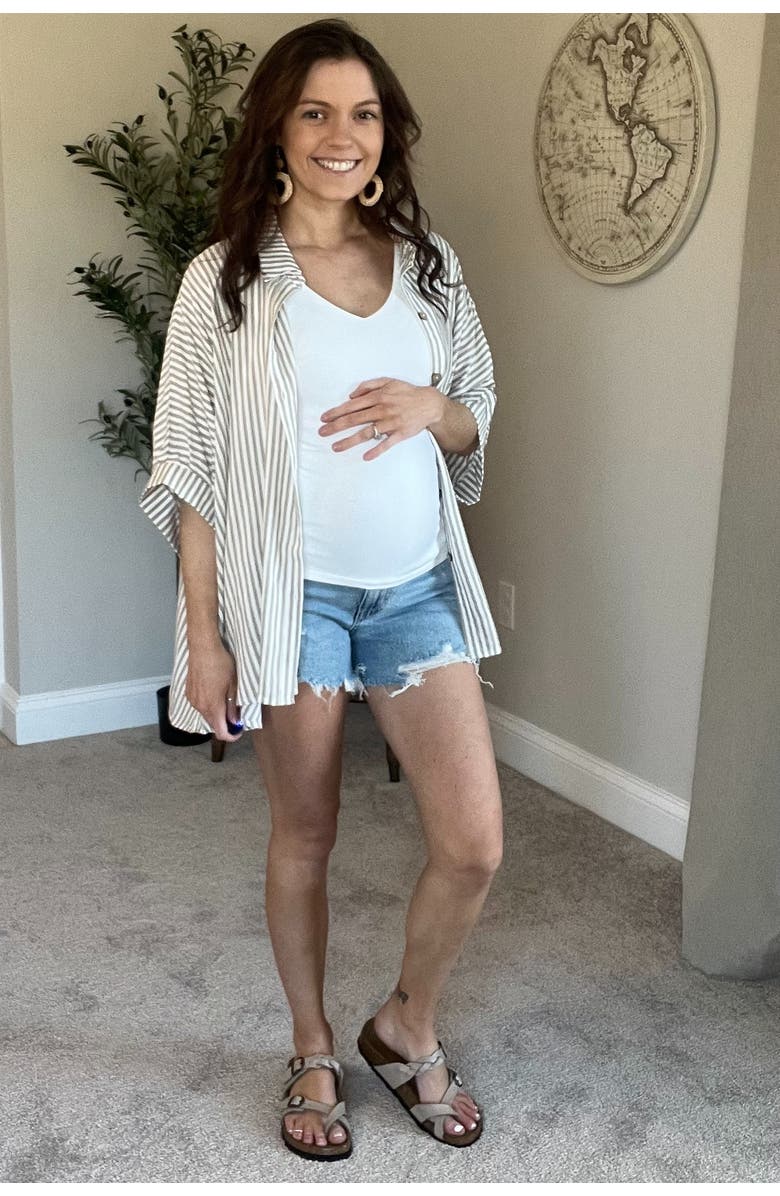 PinkBlush Striped Button Up Dolman Top, Alternate, color, Taupe