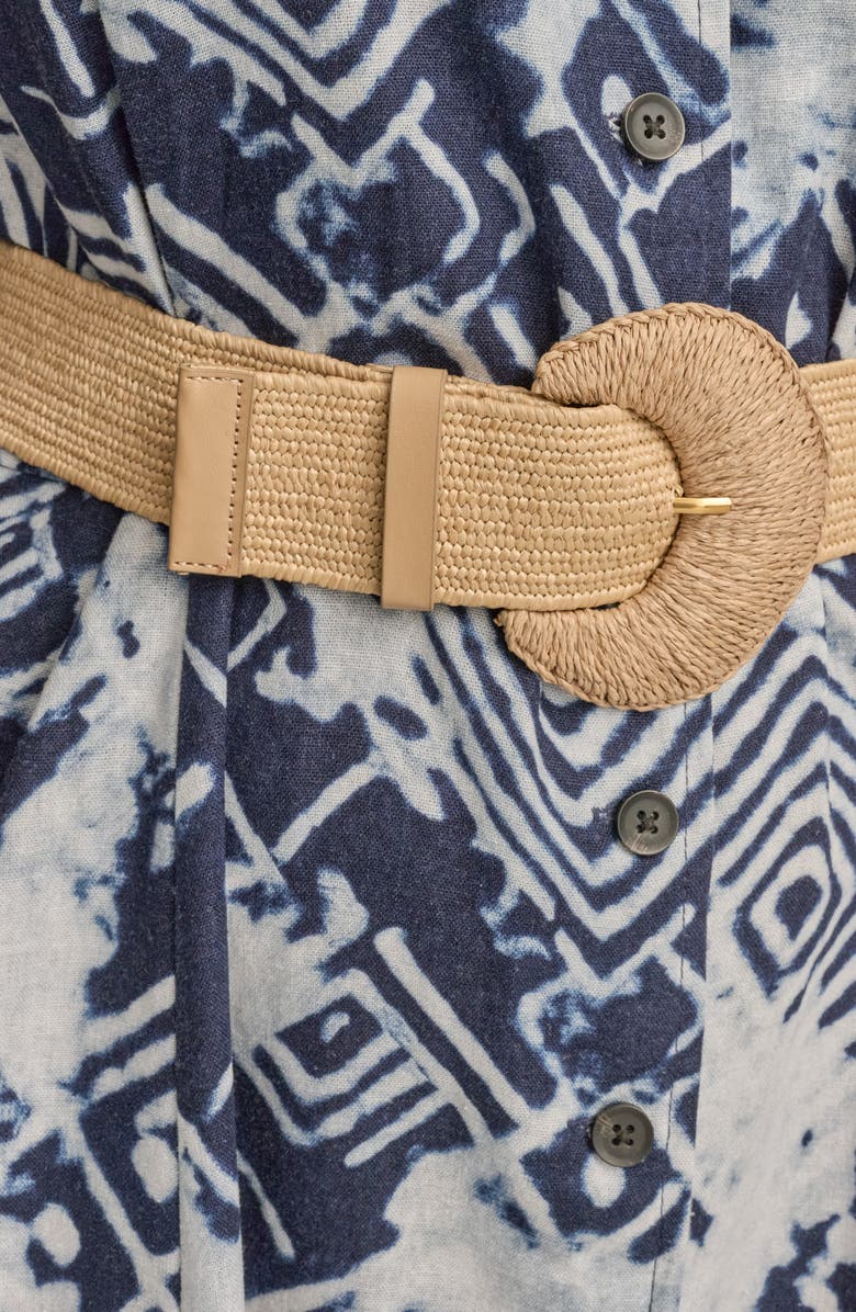 DONNA KARAN Belted Linen Blend Midi Dress, Alternate, color, Ink Multi