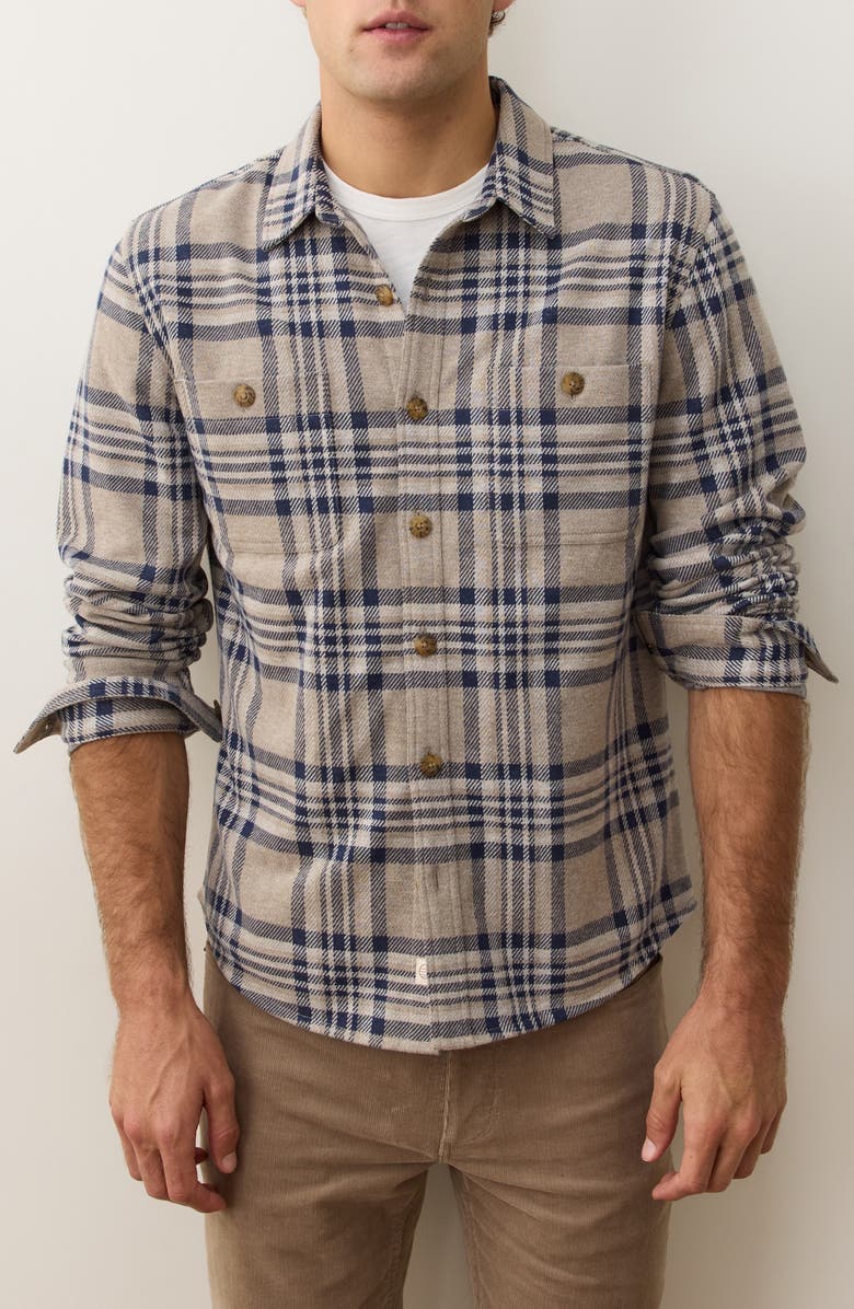 Marine Layer Pacifica Plaid Stretch Overshirt, Main, color, Taupe Plaid