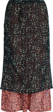 Dries Van Noten Homoa Layered Mixed Print Midi Skirt