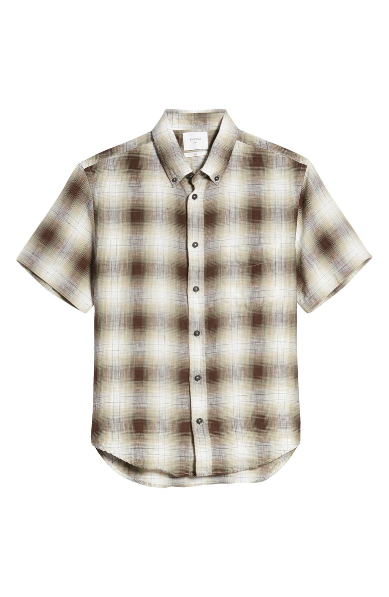 Billy Reid Kirby Slim Fit Check Short Sleeve Linen Button-Down Shirt, Alternate, color, 