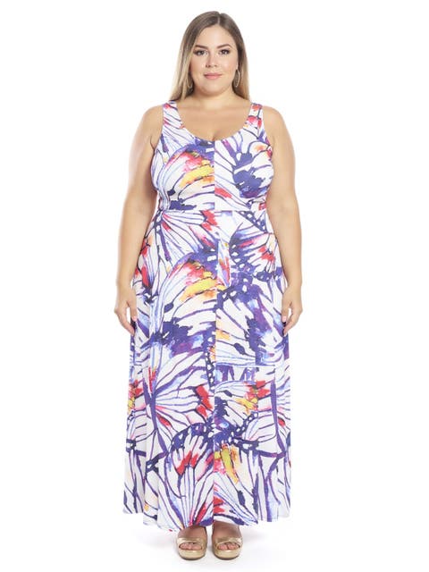 Plus Size Butterfly Scoop Neck Sleeveless A-Line Maxi Dress