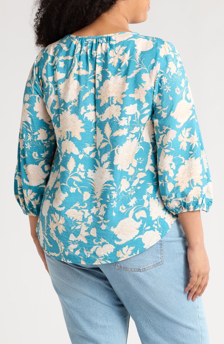 Renee C Floral Keyhole Long Sleeve Top, Alternate, color, Blue
