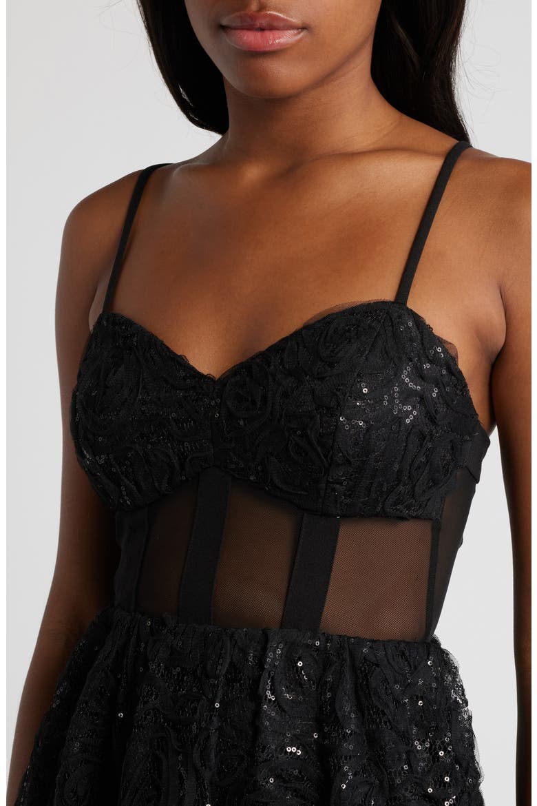 Sequin Lace Corset Cocktail Minidress, Alternate, color, BLACK