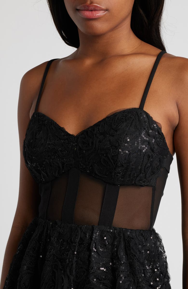 Emerald Sundae Sequin Lace Corset Cocktail Minidress, Alternate, color,