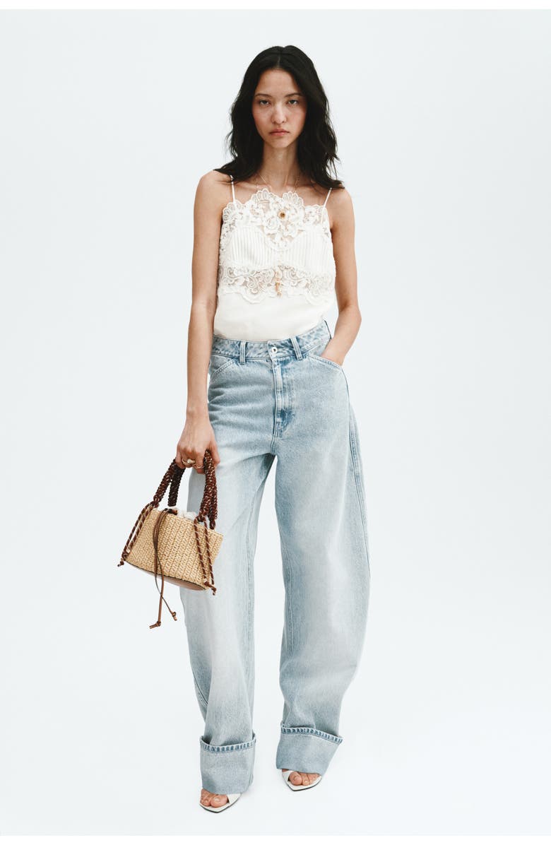 H&M Linen-blend Lace-detail Top, Alternate, color, White