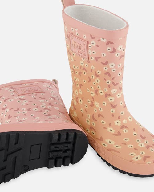 Deux Par Deux Girl's Printed Rain Boots Small White Flowers On Pale Pink In White Flowers On Pale Pink