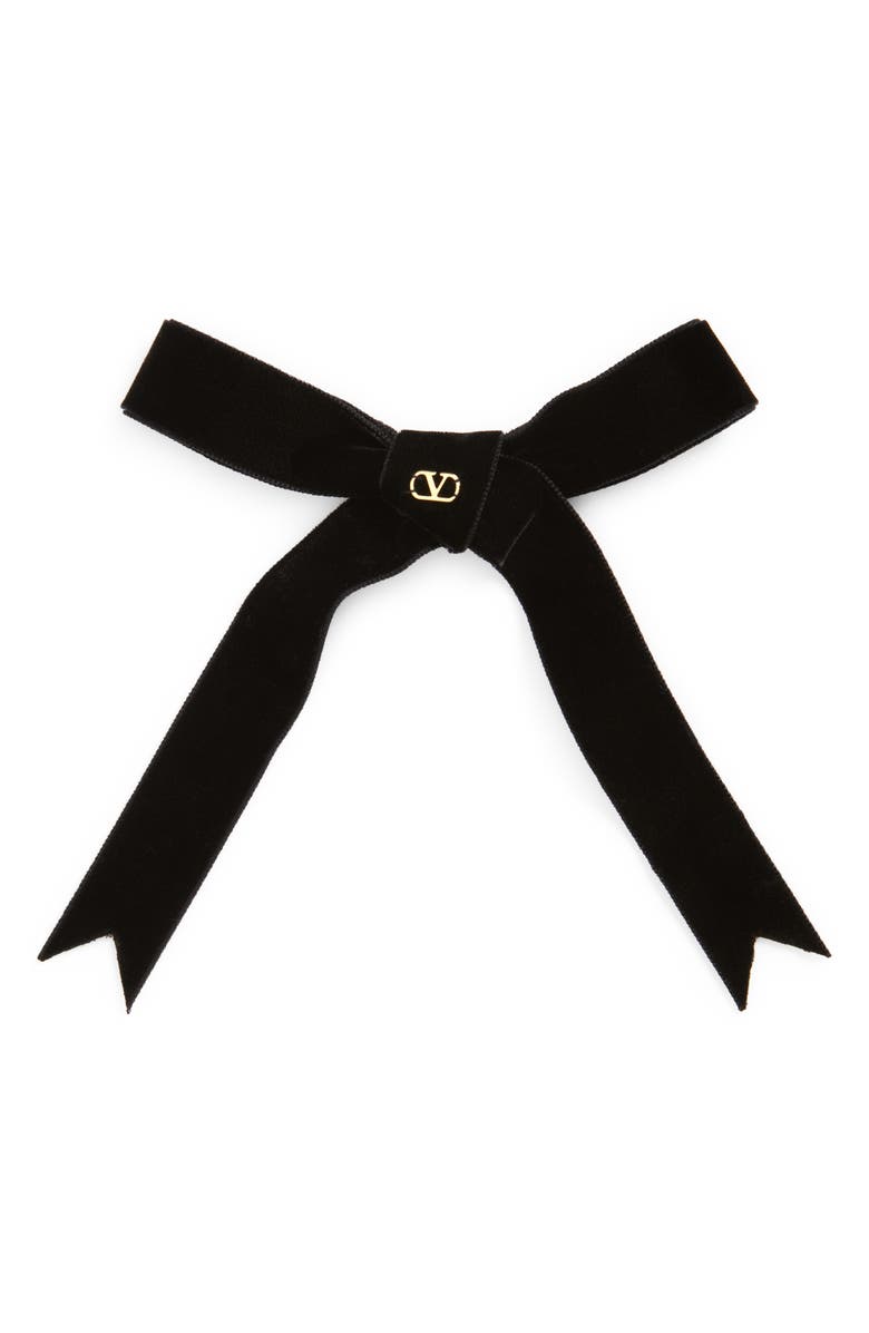 Valentino Garavani Voyage Imaginaire Velvet Bow Hair Clip, Main, color, N06 Nero/ Oro