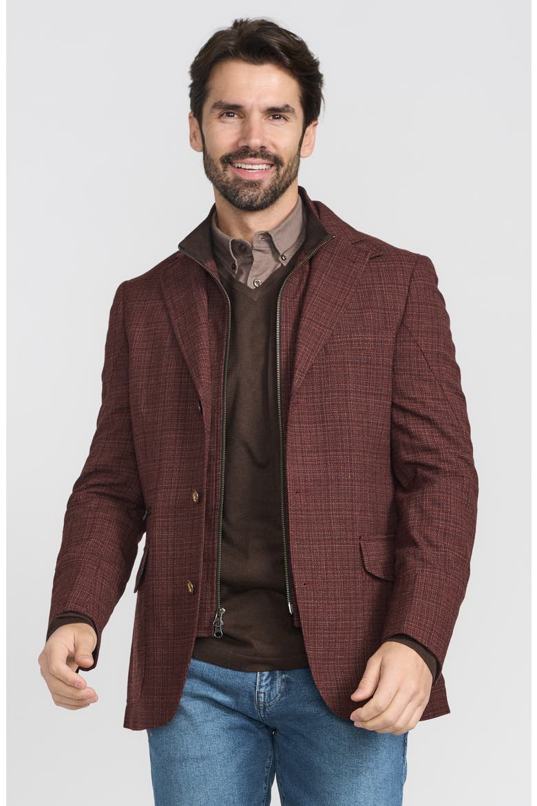 Burgundy Plaid Stretch Wool Hybrid Sport Coat with Removable Bib, Alternate, color, BURGUNDY