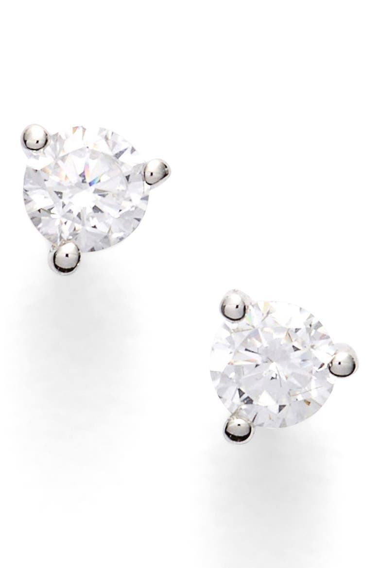 Gift Boxed Cubic Zirconia Stud Earrings - .25ctw., Main, color, PLATINUM