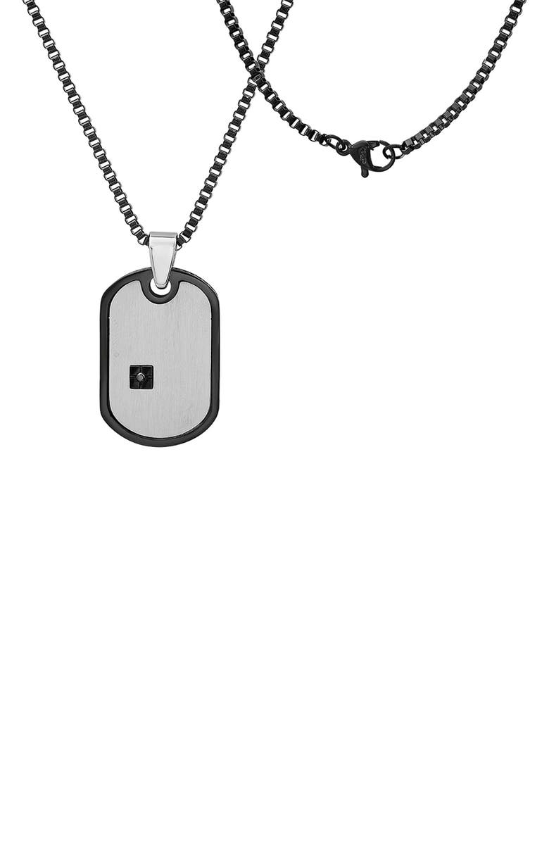 HMY JEWELRY Men's Crystal Dog Tag Necklace, Main, color, Silver/ Black