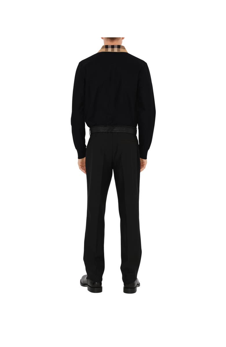 Burberry Long-sleeve Check Collar Cotton Polo Shirt, Alternate, color, Black
