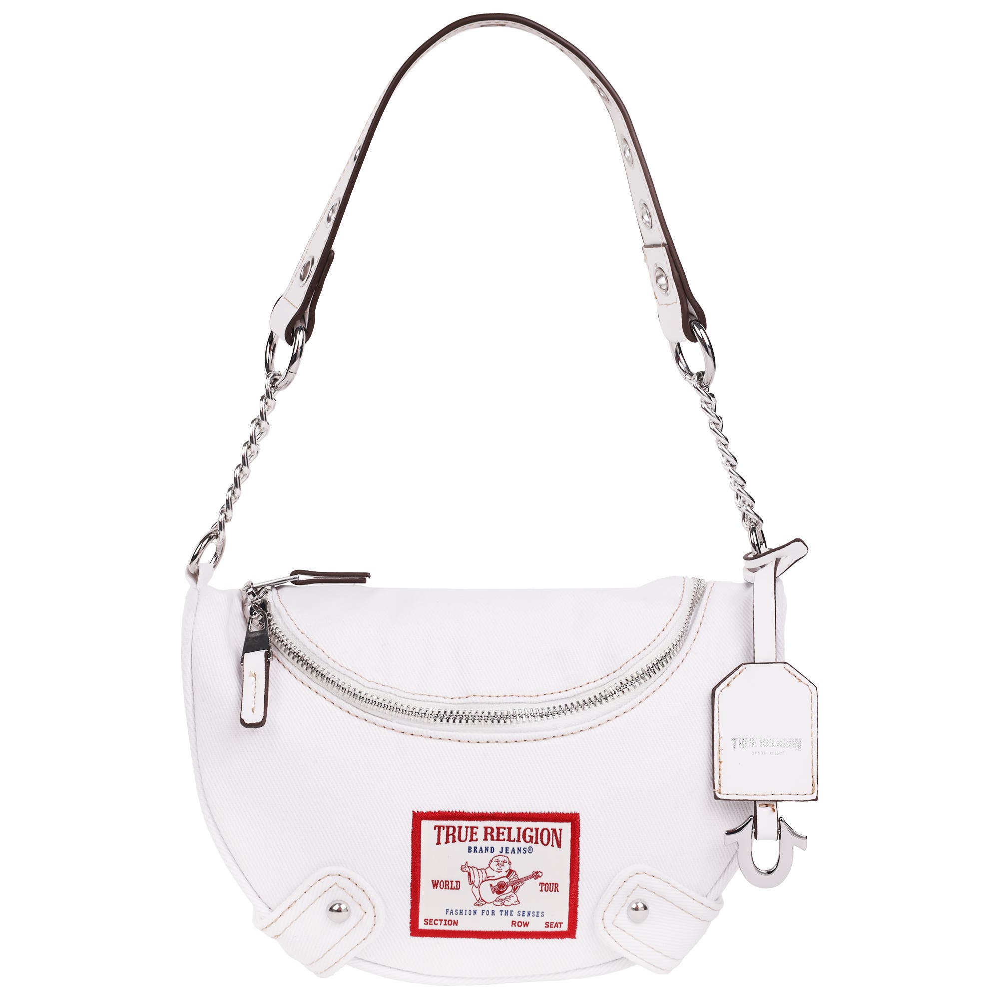 True Religion Chain Handle Denim Hobo, Main, color, White