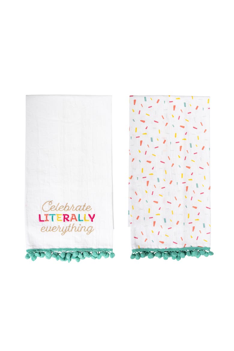 Celebrate and Sprinkle Tea Towels Set of 2 Cotton White, Main, color, White
