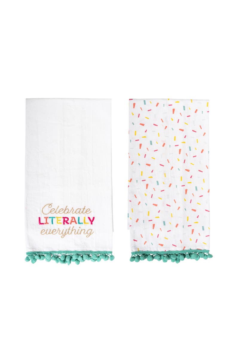 Totalee Gift Celebrate and Sprinkle Tea Towels Set of 2 Cotton White, Main, color, White