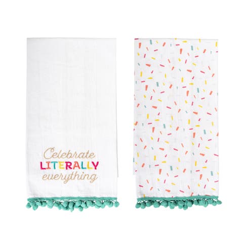 Celebrate and Sprinkle Tea Towels Set of 2 Cotton White